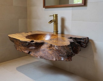 Einzigartige Holz Rohholz Waschbecken Badezimmer Eitelkeit mit Waschbecken live edge Möbel Wand Waschbecken Heimdekoration