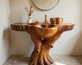 Solid wood vanity sink shelf stand countertop bathroom live edge vanity shelf rustic wood furniture decoration