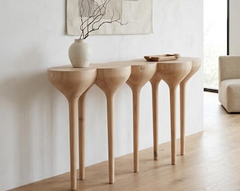 Console table wood unique solid wood tables handcrafted wooden entryway curved consoles