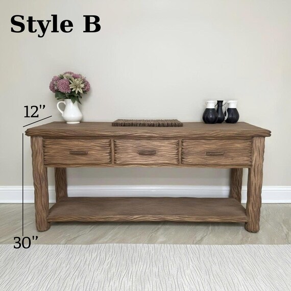 引き出し付き再生無垢材玄関コンソールテーブル、狭いモニタースタンド