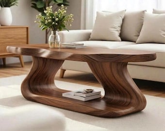 Tavolo in legno massello di noce, tavolini unici per il soggiorno, tavolo in legno di recupero con bordo naturale, fatto a mano