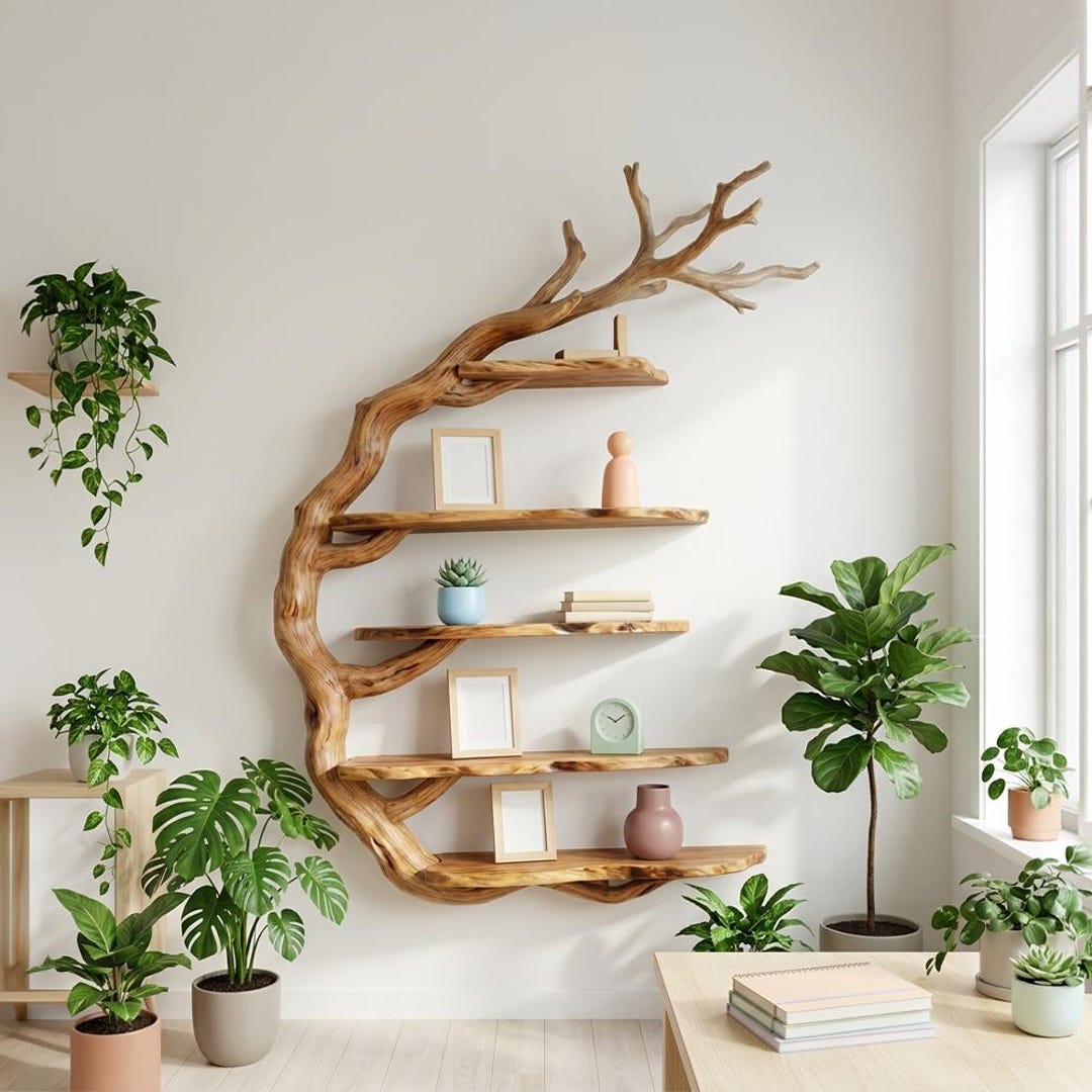 Natural Driftwood Wall Shelf Decor Tree Branch Floating Wood Bookshelf ...