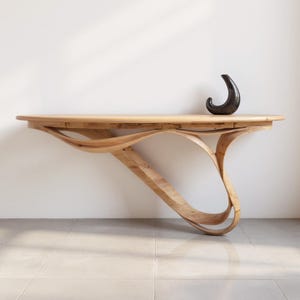 Solid wood narrow console table modern entryway console curved media monitor wall mount hallway table sculpture furniture decoration