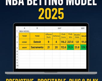 NBA Betting Model 2025: Excel Spreadsheet (Digital Download)