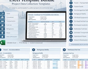 Greenhouse Gas Excel Template Bundle | Carbon Footprint & Sustainability Data Collection for Projects