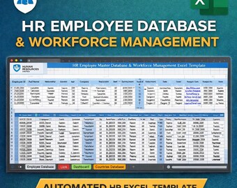 HR Employee Database Excel Template | Workforce Management Dashboard | Staff Tracker Analytics Spreadsheet