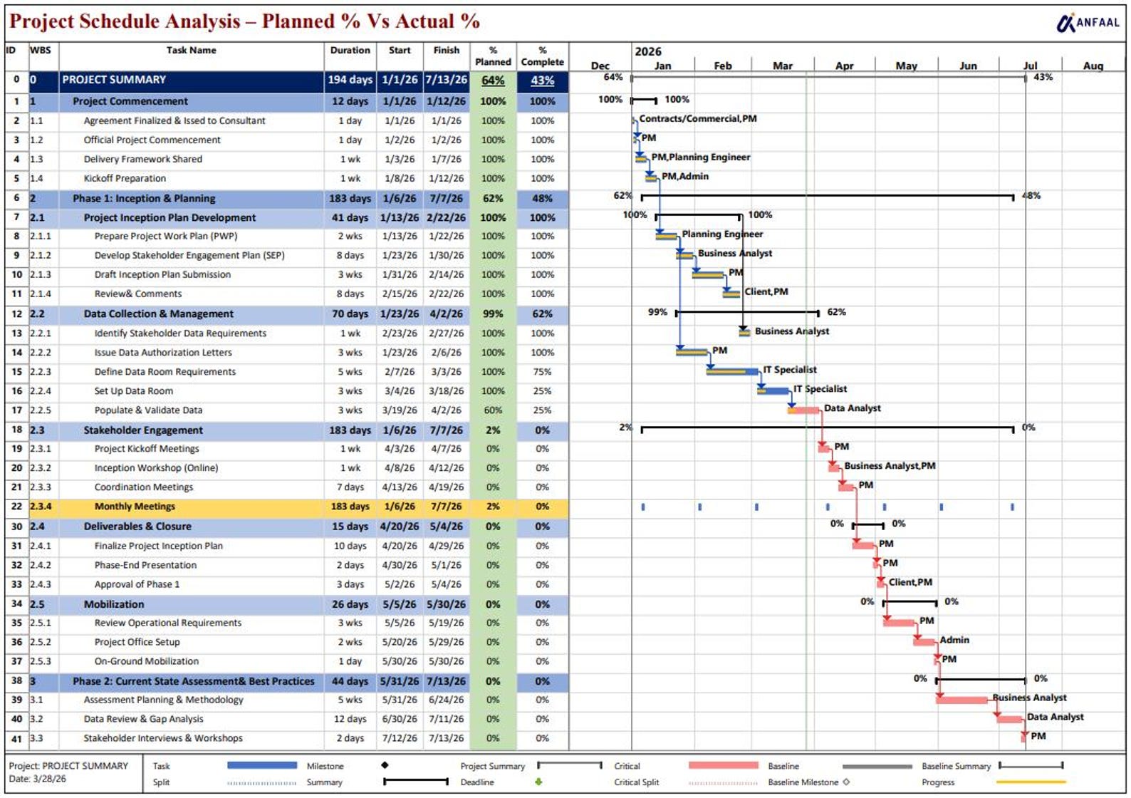MS Project Gantt Chart Schedule Plan Vs Actual - Etsy