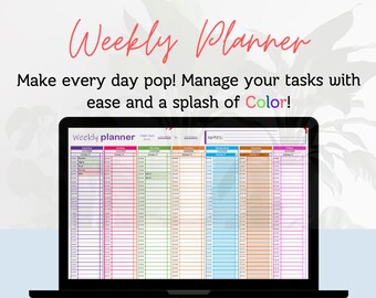Colorful Weekly Planner Template: Digital Excel & Google Sheets (Printable)