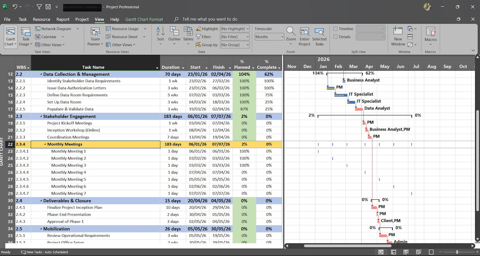 MS Project Gantt Chart Schedule Plan Vs Actual - Etsy