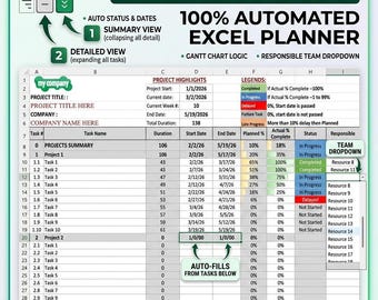 Automated Project Tracker | Multi Project Management Dashboard (Excel File)