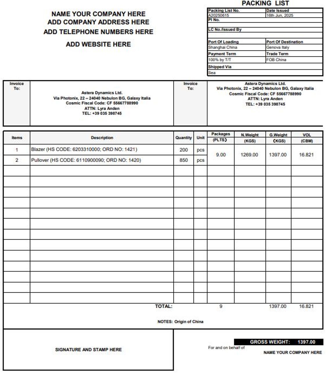 Export Invoice and Packing List Template | Excel Commercial Invoice for ...
