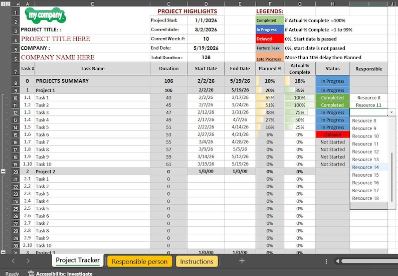 Automated Project Tracker | Multi Project Management Dashboard (excel ...