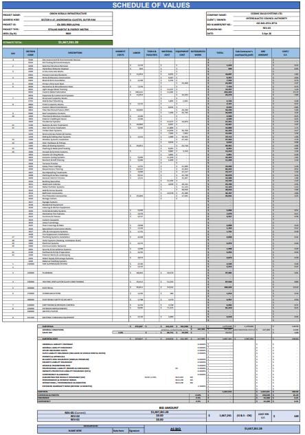 Construction Schedule of Values (SOV) Excel Template With Detailed Cost ...