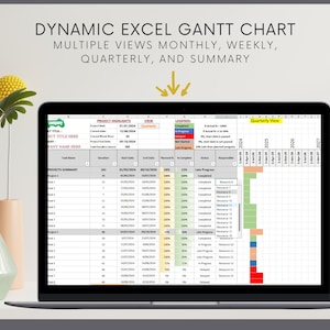 Dynamisch Excel Gantt-diagram met meerdere weergaven per maand, per week, per kwartaal en als samenvatting