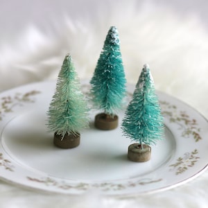 Faded minty green 2.5 ich set of 3 Bottle brush trees set of 3 small 2.5 Inch trees and made of sisal