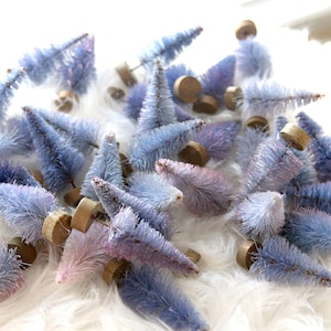 Well worn 2.5 Inch- Set of 3 Bluish Purple darling BOTTLE BRUSH trees small for Christmas village dioramas, DIY snow globes, mini scenes.