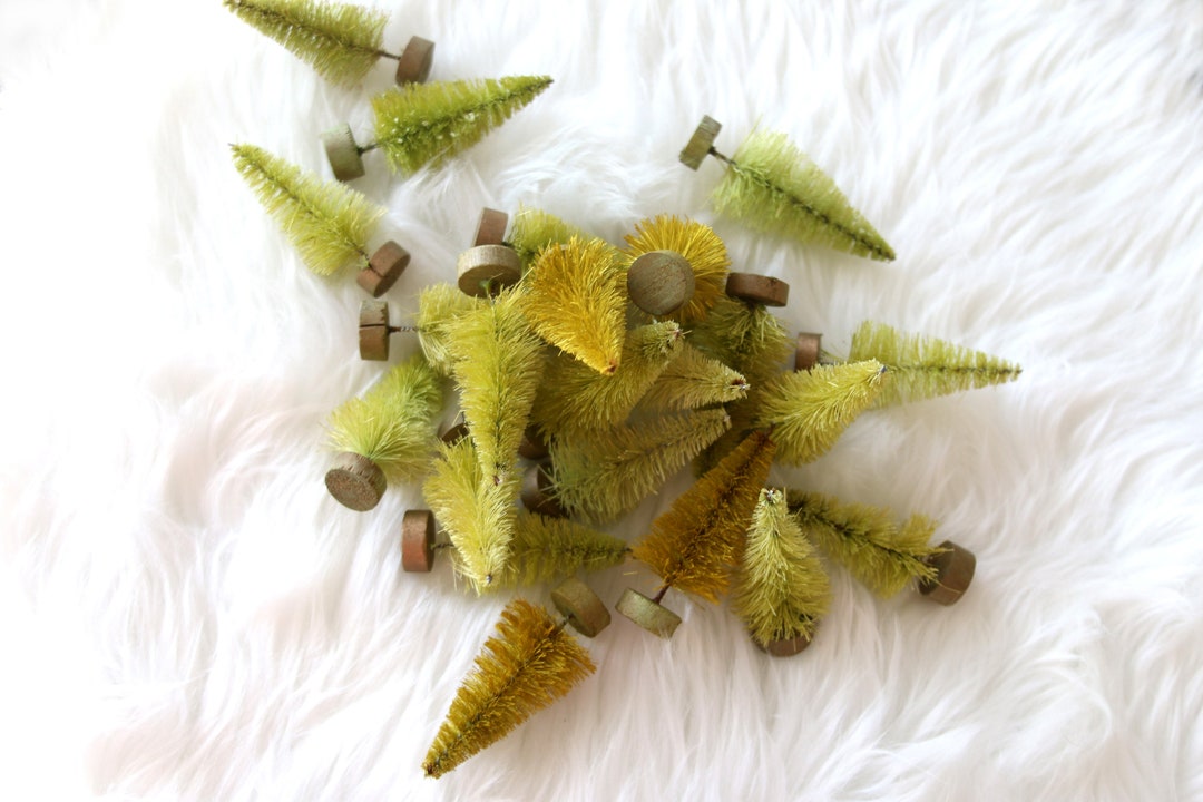 2 Inch Lime Bottlebrush Trees Set of 3 Darling Small Trees. for