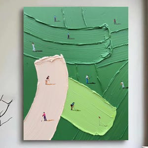 Custom work gift Green Minimalist Art Large golf canvas wall art Green textured wall art Green golf art Decor Green 3D texture painting