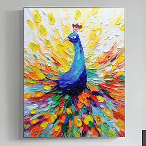 3D Peacock Painting: Textured Animal Art on Canvas