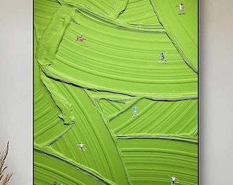 Arte de fútbol con textura verde: pintura minimalista deportiva en lienzo