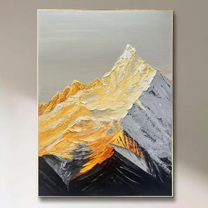 Original 3D Gold Berg Gemälde auf Leinwand eingerahmt Gips Stil texturierte Wand Kunst Wabi-Sabi Wohnzimmer Dekor Boho Moderne Leinwand
