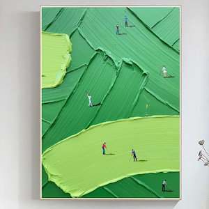 Green Abstract Painting Large Green Golf Canvas Wall Art Green Textured Wall Art Golf Course Painting Golf Lovers Gifts Handmade Painting