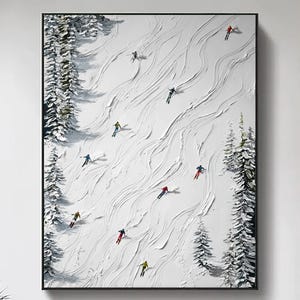 Textured 3D Skiing Painting on Canvas: Sport Art Gift for Skiers