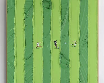 Gran pintura abstracta verde 3D de fútbol verde, lienzo de pared, arte de pared texturizado verde, pintura de campo de fútbol, regalos para amantes del fútbol.