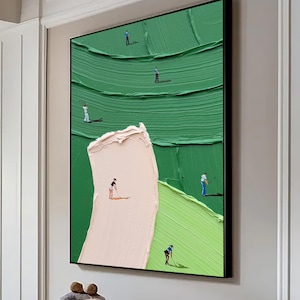 3D Textured Green Golf Art Palette Knife Painting Contemporary Sport Decor Green Canvas Modern Golf Artwork Unique Golf Lovers Art