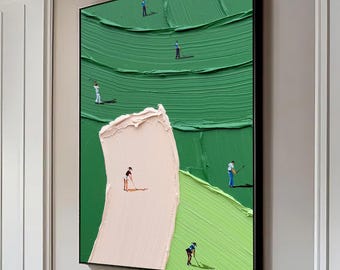 Golfschilderij met 3D-structuur: groene sportkunst, modern golfdecor