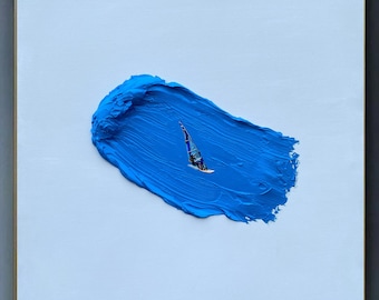 Pintura de olas azules en 3D sobre lienzo, arte de pared texturizado, pintura de surf, arte de surf, regalos para surfistas, arte de pared en lienzo personalizado, regalo personalizado