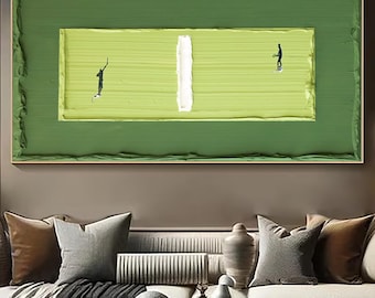 Cuadro de tenis verde en 3D, arte de pared con textura verde, cuadro con textura verde en 3D, arte de pared de tenis, regalos para amantes del tenis, arte minimalista verde