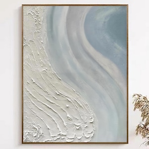 3D Minimalist hand flowing oil painting abstract texture blue white wabi-sabi painting blue white 3d texture wall art living room wall art