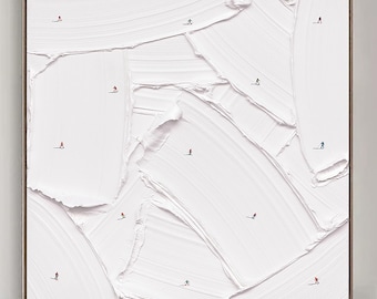 Cuadro de esquí 3D cuadrado sobre lienzo, pintura personalizada, textura, arte de pared, regalo personalizado, esquiador en montaña nevada, arte, arte de esquí en nieve blanca