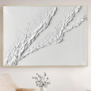 3D White Minimalist Beach Painting Textured Wall Art Ocean Wave Painting on Canvas Wabi-Sabi Wall Art Living Room Painting Fashion Decor
