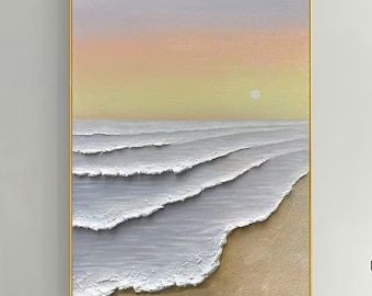 Textured Ocean Wave Painting: 3D Abstract Seascape Canvas Art