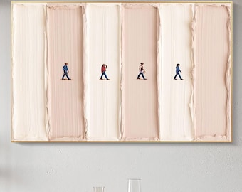 Arte abstracto de vaquero occidental, arte de pared beige texturizado, figuras de vaquero, arte de vaquero occidental empaste, decoración de pared de verano, regalo para amantes de los vaqueros, verano