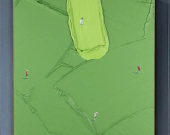Pintura abstracta verde 3D, lienzo de golf verde, arte mural con textura verde, pintura de campo de golf, regalos para amantes del golf, pintura hecha a mano.