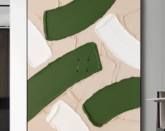 Pintura abstracta verde 3D, lienzo de golf verde, arte mural con textura verde, pintura de campo de golf, regalos para amantes del golf, pintura hecha a mano.