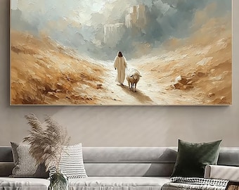 Christian Canvas Art: Minimalist Jesus Painting, Warm Tones