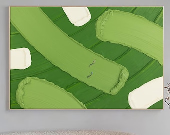 Cuadro abstracto verde en 3D, lienzo con textura verde para decoración de pared, pintura de campo de golf, regalos para amantes del golf, pintura hecha a mano.