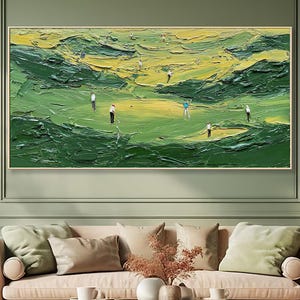 Original Textured Green Golf Art 3D Palette Knife Painting Contemporary Sport Decor Green Canvas Modern Golf Artwork Unique Golf Lovers Art