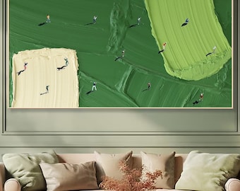 Pintura abstracta verde con textura 3D: lienzo de campo de golf