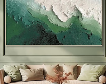 3D Sage Green Beige Minimalist Beach Painting Large Textured Wall Art Ocean Wave Painting on Canvas Wabi-Sabi Wall Art Living Room Wall Art