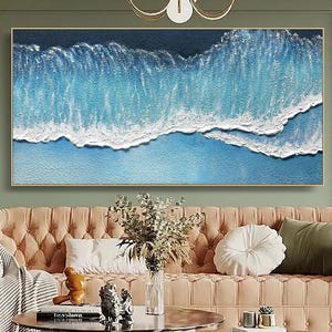 3D Framed Blue Minimalist Painting on Canvas Neutural Textured Wall Art Wabi-Sabi Wall Art Living Room Painting Inspiring Calming Painting