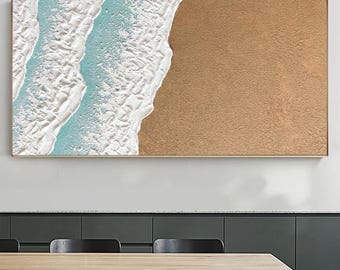 3D Minimalist Ocean Painting on Canvas Textured Wall Art Earth Tone Waves Art Wabi-Sabi Wall Art Living Room Painting Fashion Room Decor
