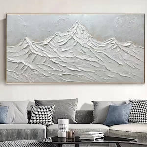Große 3D Bergkristall Malerei auf Leinwand eingerahmt Gips Stil strukturierte Wandkunst Elfenbein Wabi-Sabi Wohnzimmer Dekor Boho moderne Leinwand