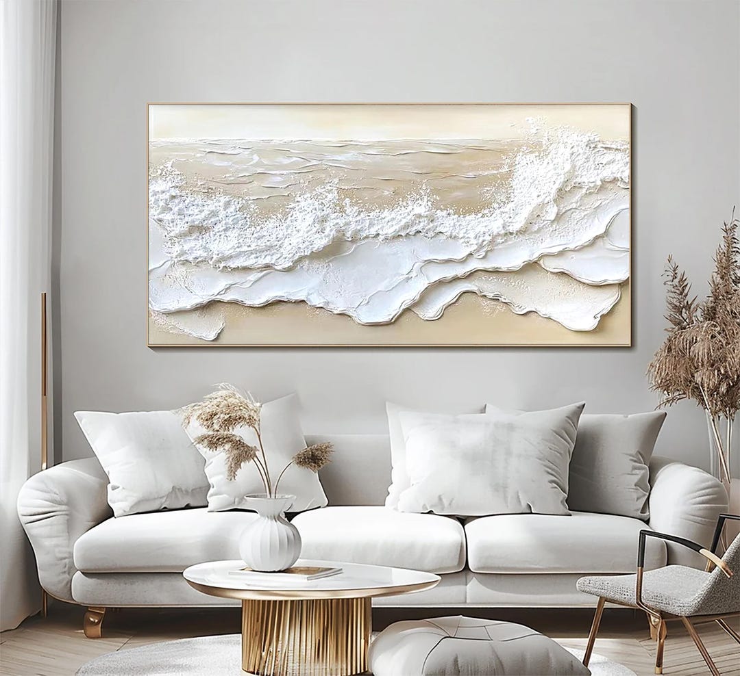 Textured Ocean Waves Painting: 3D Beige Wabi-sabi Canvas Art - Etsy