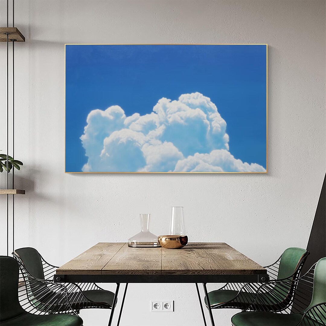 Original White Sky Cloud Wall Art Blue Wall Art Abstract Art Painting ...
