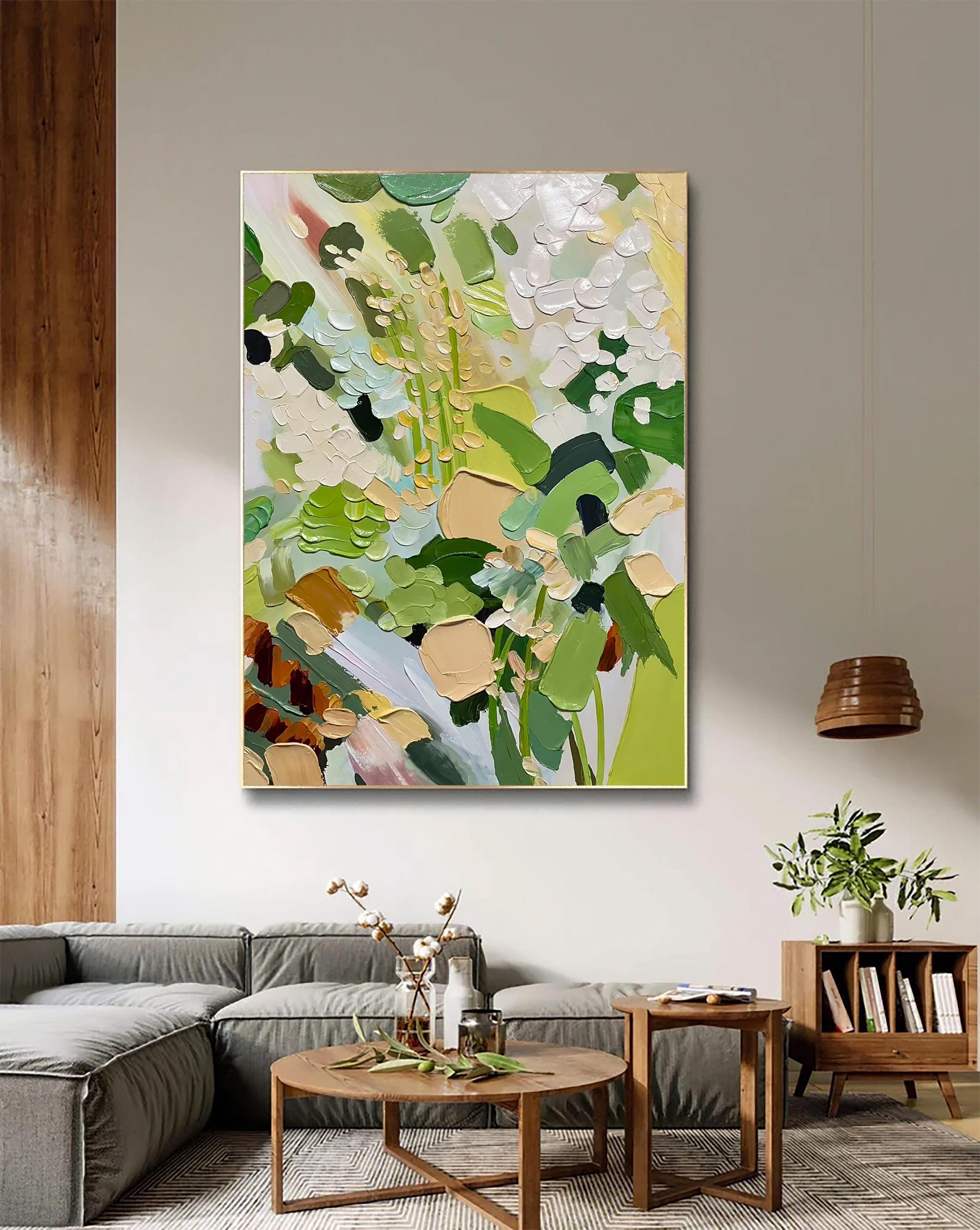 3D Green Floral Painting on Canvas: Textured Flower Wall Art - Etsy